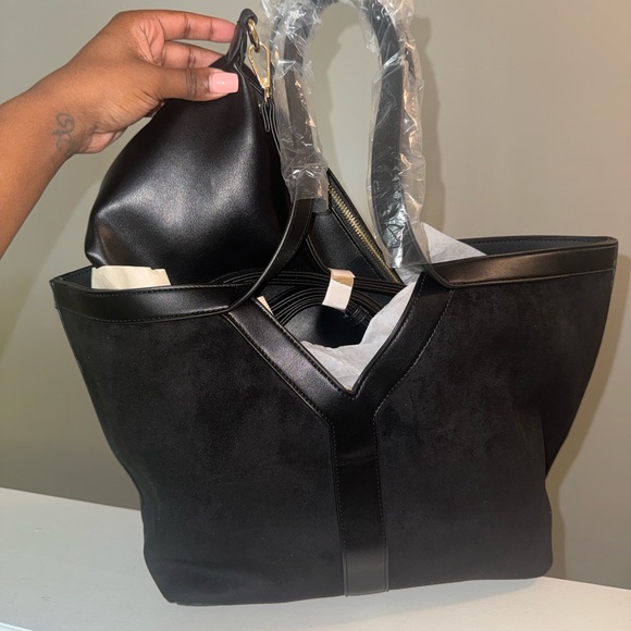 Handbags - Suede and Faux Leather 2 in 1 Tote